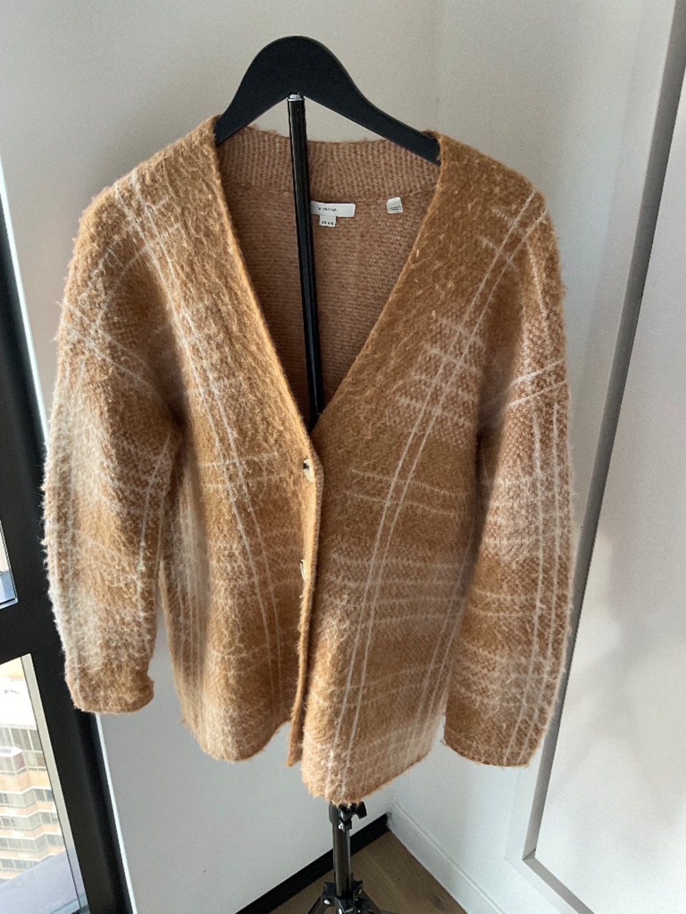 Vince Beautiful Cozy Carmel/White Cardigan Size Medium/Large